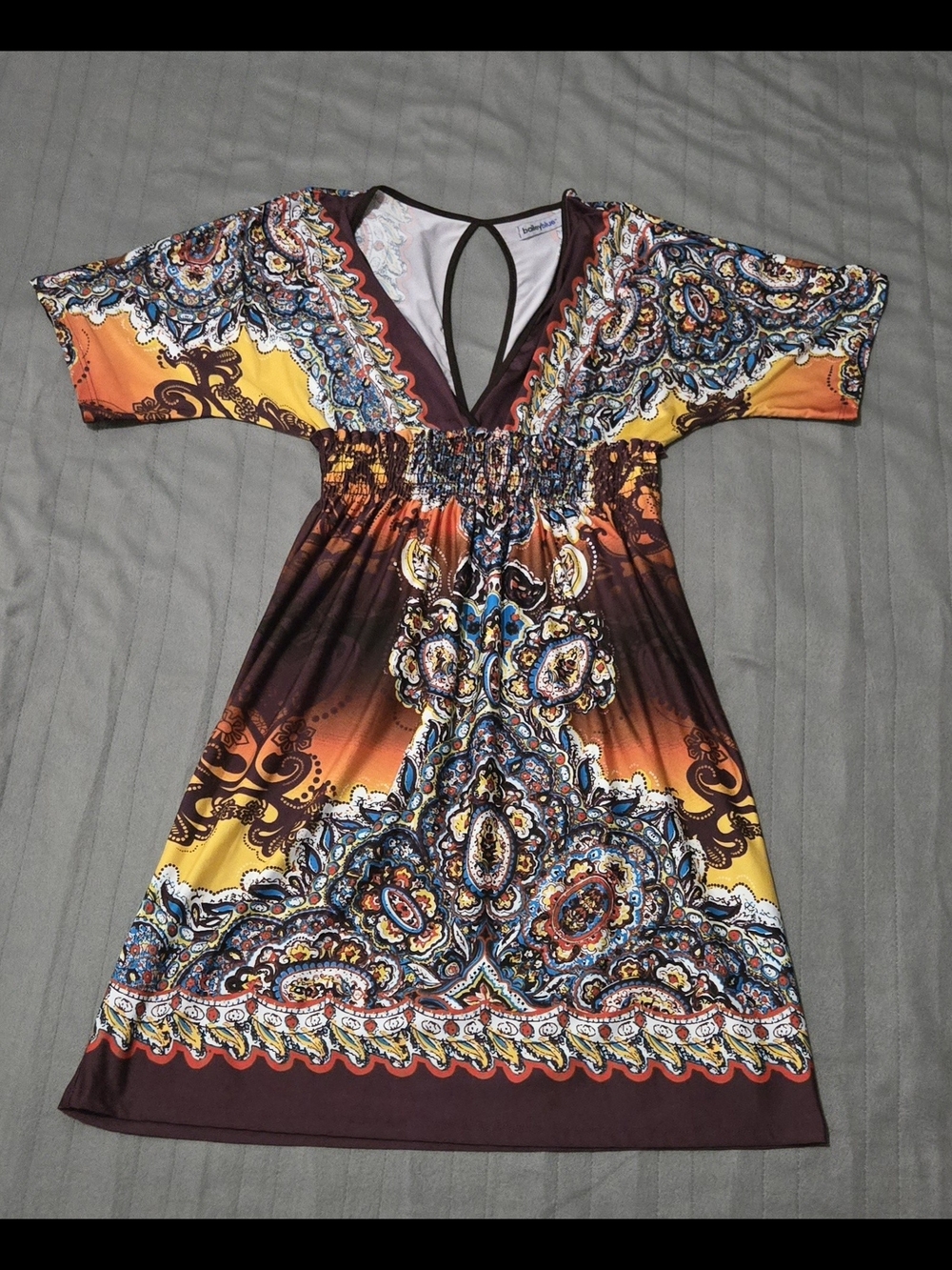 bailey blue Orange and Brown Paisley Midi Dress